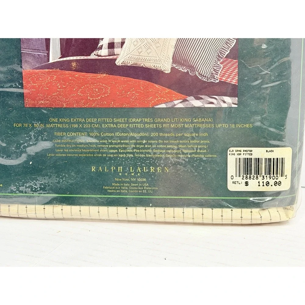 Vintage Ralph Lauren Cold Spring Pinstripe King Extra Deep Fitted Sheet NOS